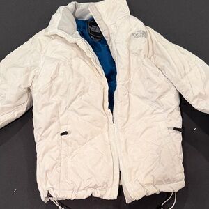 The North Face Cream Puffer Jacket with Blue Interior